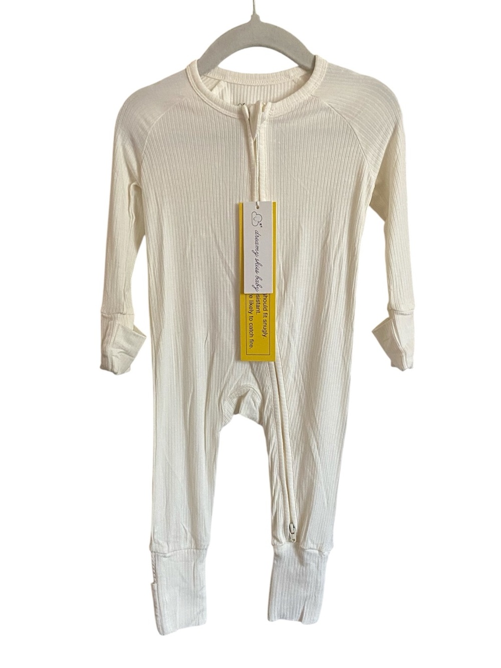 Ribbed Zippered Baby Romper in Cream